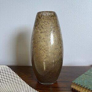 Murano Bubble Glass Vase Oval Shape Yellow Brown Color 10" Tall